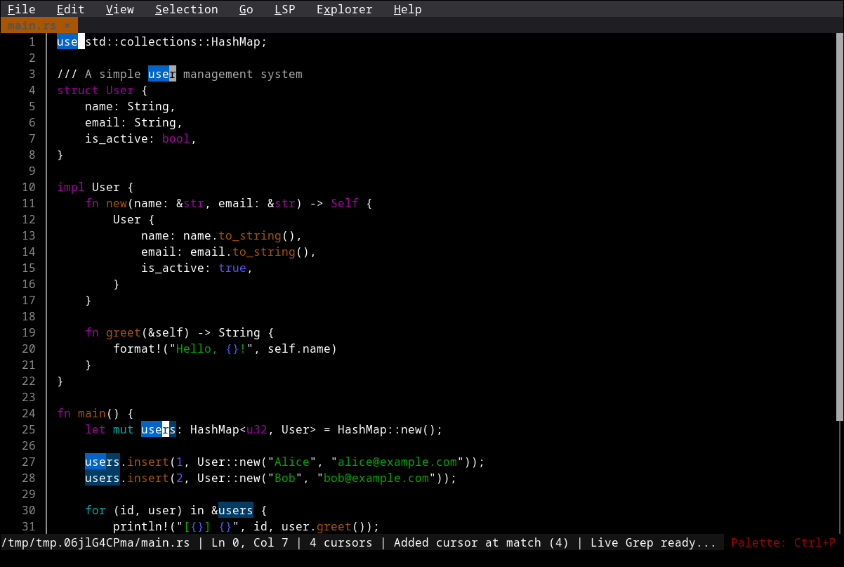 Multi-cursor editing in action