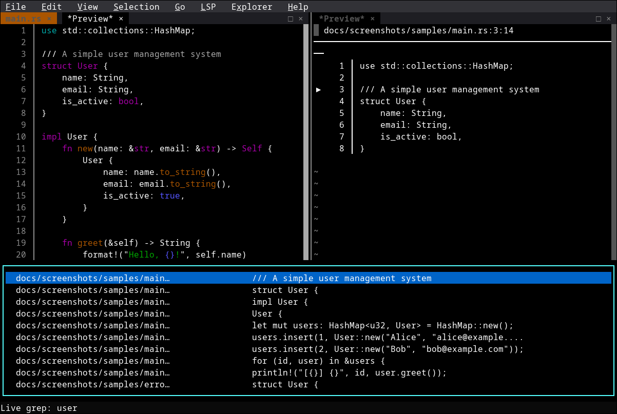 Find in files with live preview